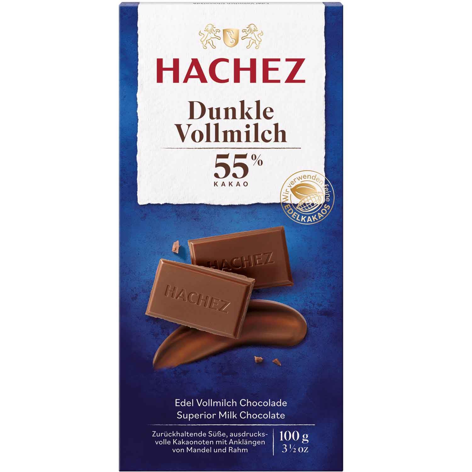 Hachez Dunkle Vollmilch 55% Cocoa Superior Milk Chocolate, 3.5 oz, Pack of 5