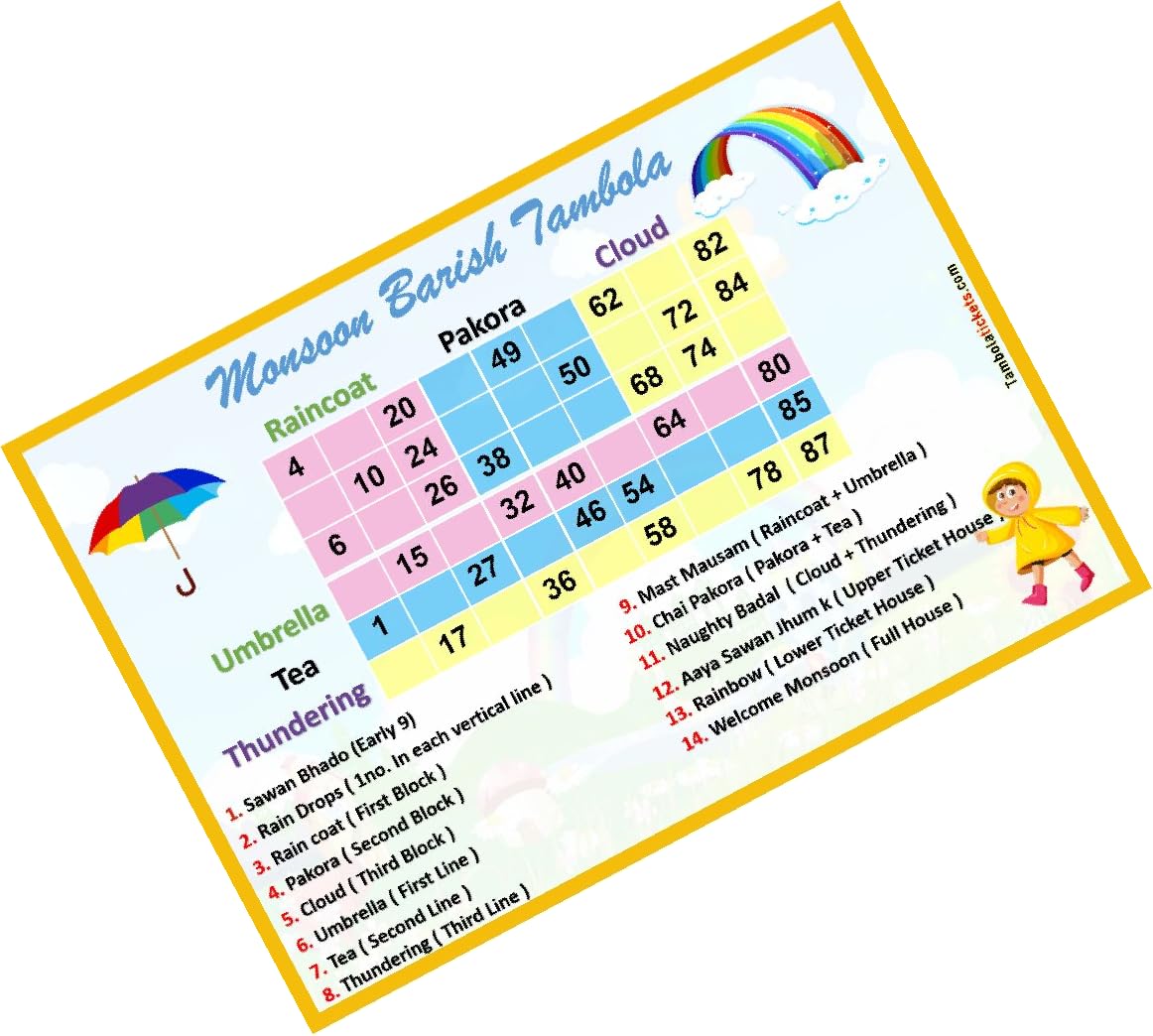 See full amazon price history chart for Monsoon Barish Sawaan Theme tambola Tickets Bingo housie lotto (Printed on Hard Sheet, Big Size Tickets, 160 Cards) Monsoon Barish Sawaan Theme tambola Tickets Bingo housie lotto (Printed on Hard Sheet, Big Size Tickets, 160 Cards) (B0CFW4XTHB) Amazon Price History, Amazon Price Tracker
