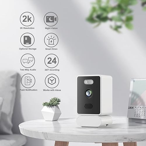 Miniatura 2 de EVERSECU Mini cámara de seguridad con cable para interiores 2K para el hogar, visión nocturna, cámara para mascotas con aplicación de teléfono,