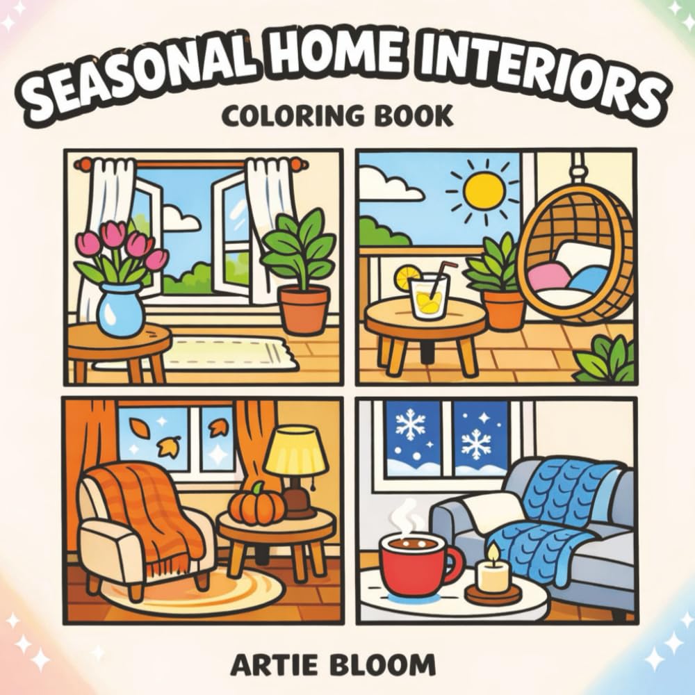 Seasonal Home Interiors Coloring Book: Beautiful Décor Scenes for Spring, Autumn, Winter & Summer — Celebrate Each Season Through Relaxing Coloring Art