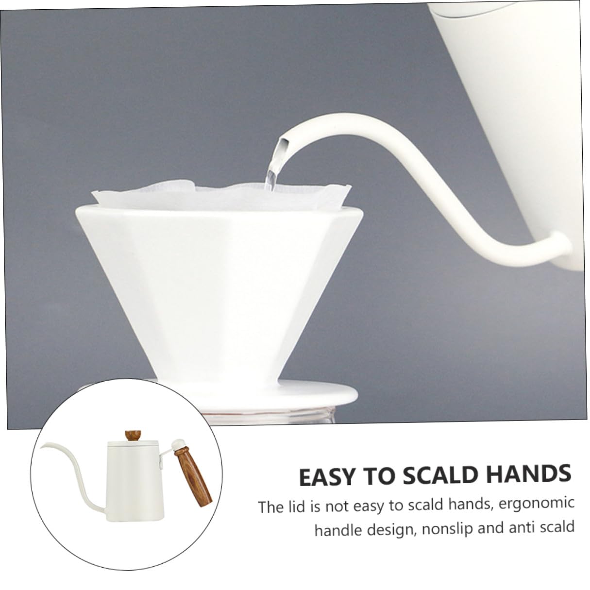 Alipis Bollitore in Legno Massello Beccuccio lungo 600ml per Caffè in Acciaio Inox Manico Ergonomico Antiscivolo per Uso Interno e Ufficio