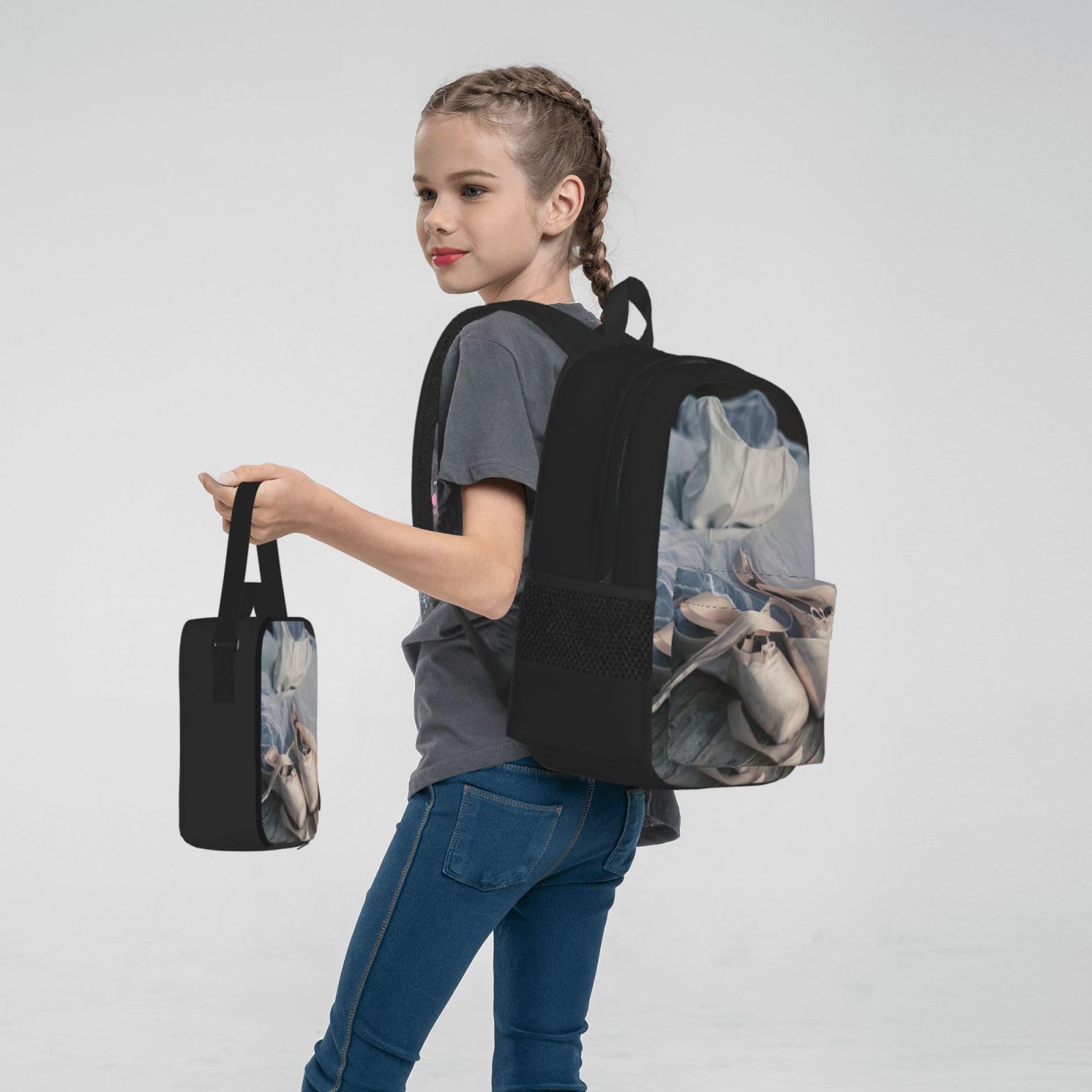 Plecak na buty baletowe dziecko chłopcy dziewczęta pudełko na lunch szkoła torba na książki zestaw uczniów szkół średnich student prezent, Czarny, One Size, Bagaż