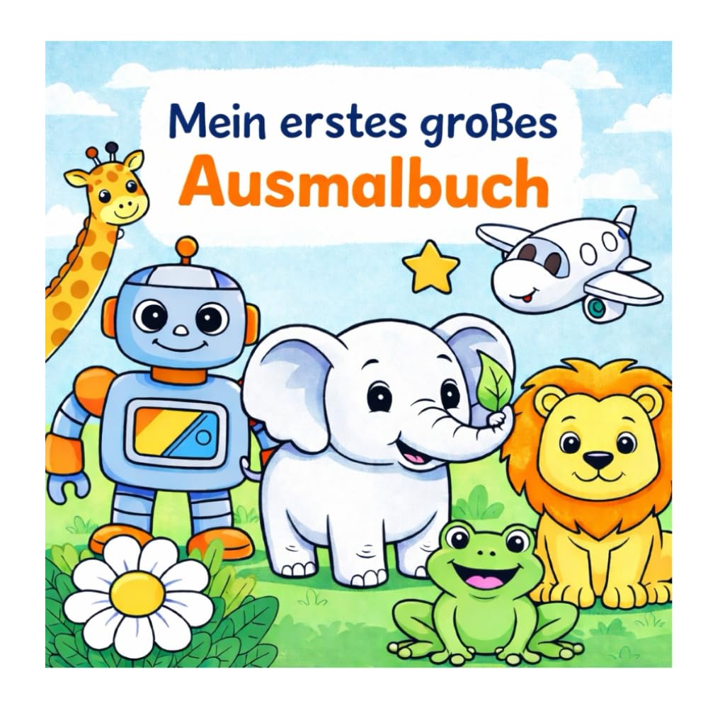 Mein erstes großes Ausmalbuch: Einfache Motive zum Ausmalen für Kinder von 2–5 Jahren – Tiere, Fahrzeuge & fröhliche Figuren