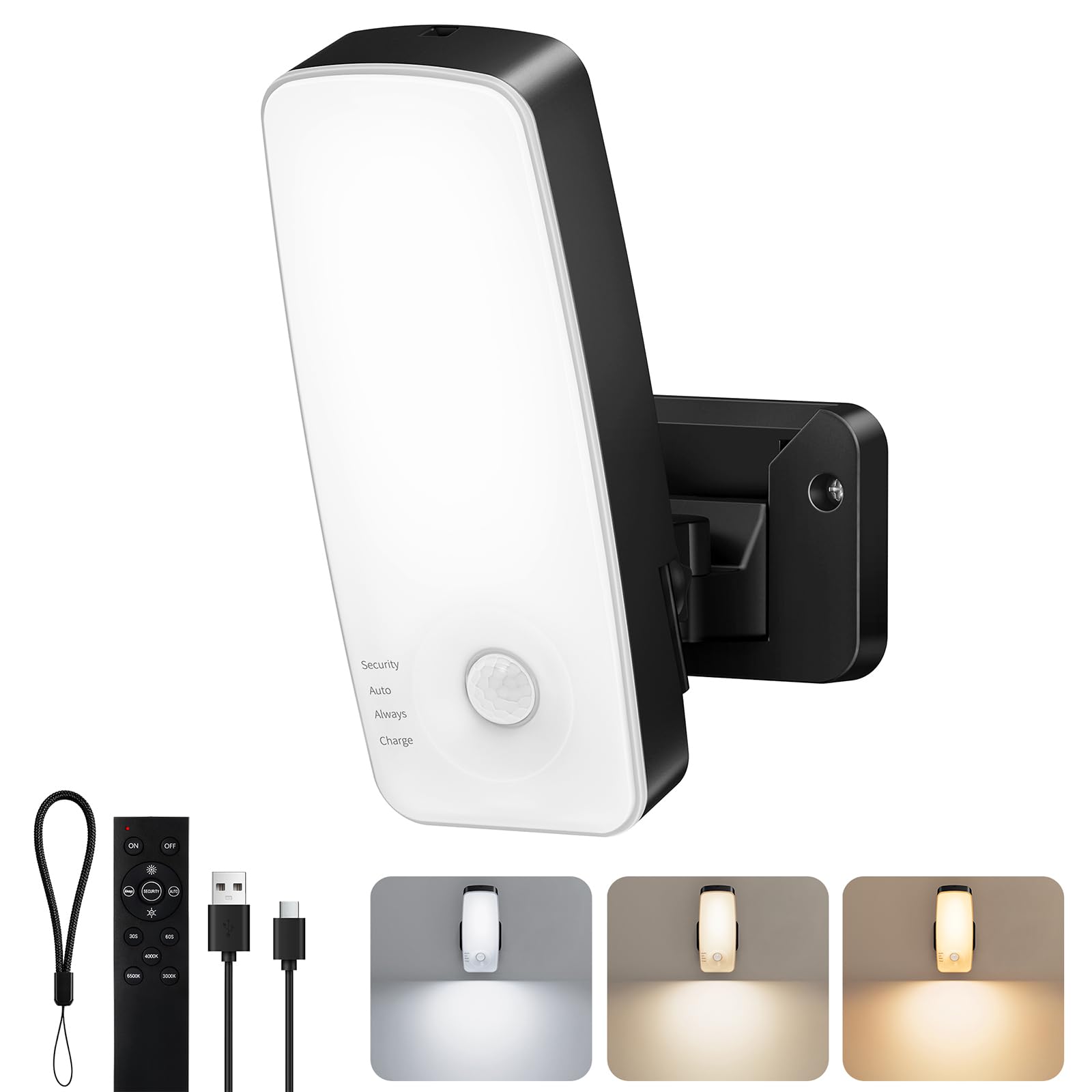 Oneway Black Motion Sensor Lights Outdoor With Remote, 10000Mah Rechargeable Wall Lights Battery Operated, 3 Modes Ip65 Waterproof Red Warning Led Security Lamp, 3Cct & Timer For Garage,Porch,Garden,Patio