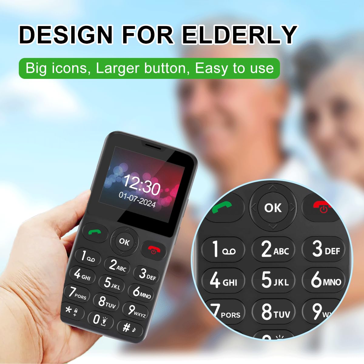4G Téléphone Portable Senior débloqué,écran Couleur 2.2 Pouces,Facile à Utiliser, téléphone cellulaire de Base avec Grosses Touches| Bouton SOS | Radio FM | Torche |1400mAh Battery (Noir)