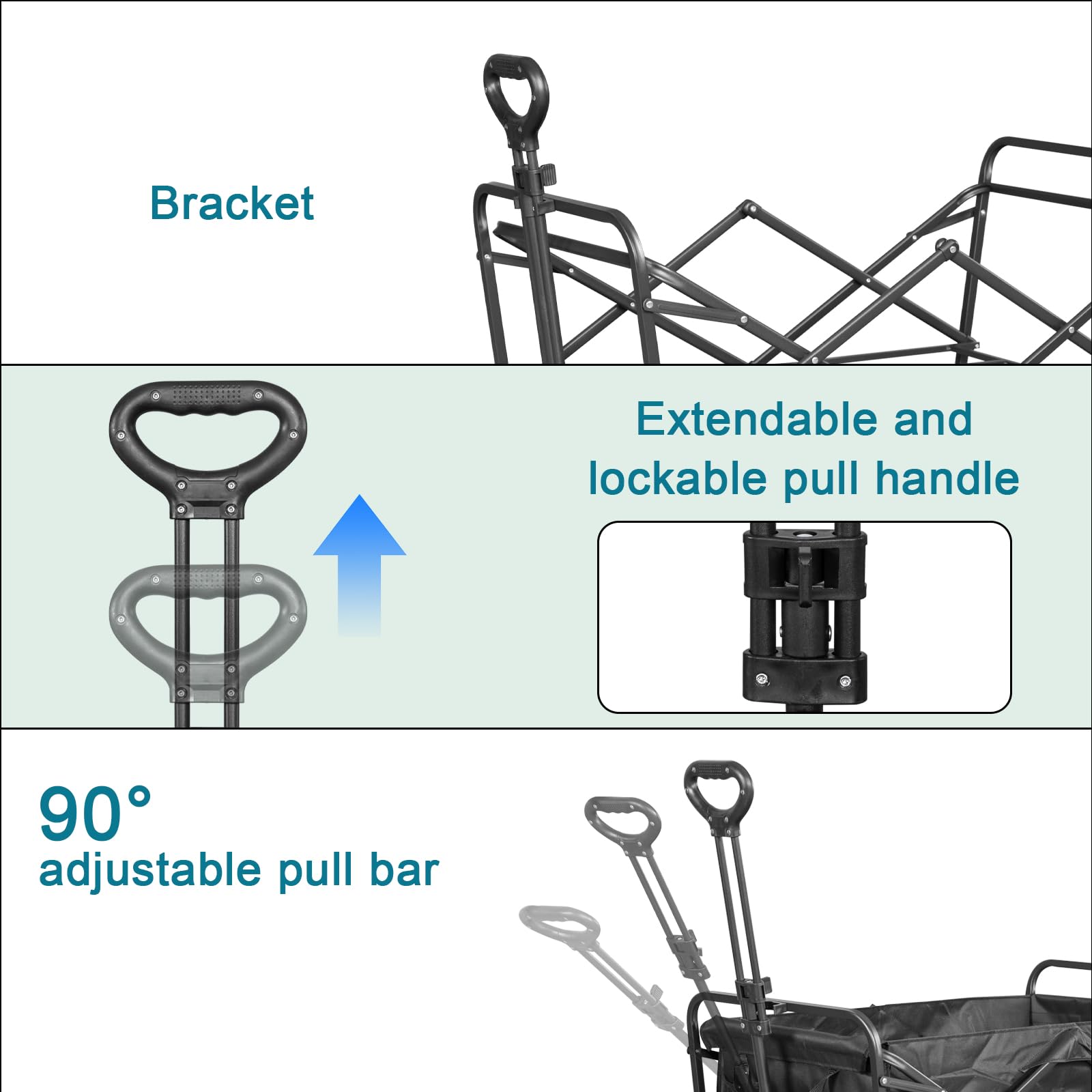 Angel Living Carro Playa Plegable con Frenos 300L 150 KG, Carrito Plegable con Ruedas Extra Grandes 7 * 4 Pulgadas para Todo Terrenos, Carro de Transporte para Jardín, Camping y Compras