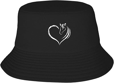 Haebfsl Horse Head Inside Heart Sun Protective Packable Bucket Hat - Unisex Fishing Cap for Summer Travel and Beach Black