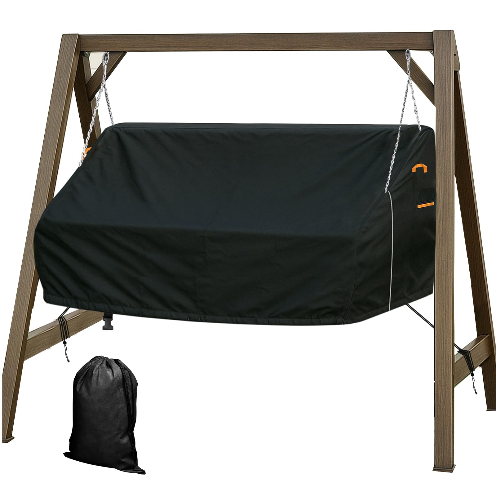 Housse de balancelle suspendue - 600D - Imperméable - Résistante aux UV - Pour extérieur, terrasse, véranda et jardin - 215 x 115 x 50-70 cm - Noir