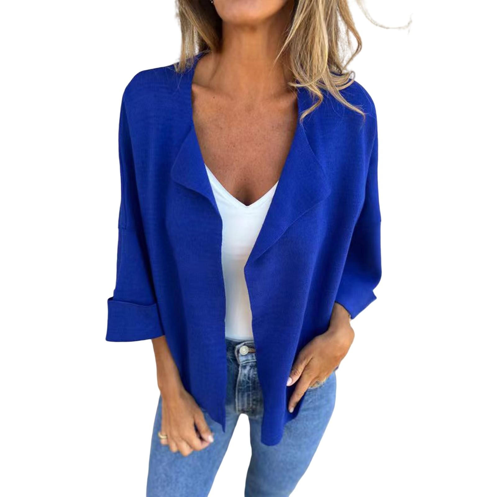 FQFGGYD Women's Cardigans Faux Suede Lightweight Jacket Casual Long Sleeve Lapel Coat Solid Color Open Front Cardigan