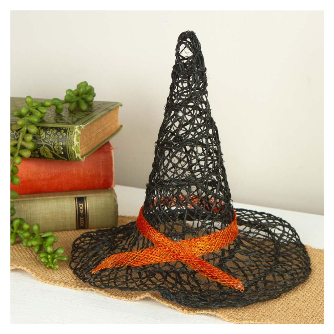 Factory Direct Craft Abaca Witch Hats Set of 6 - Small Woven Black Hats for Halloween Decorating (8 Inches High x 8 Inches Diameter)