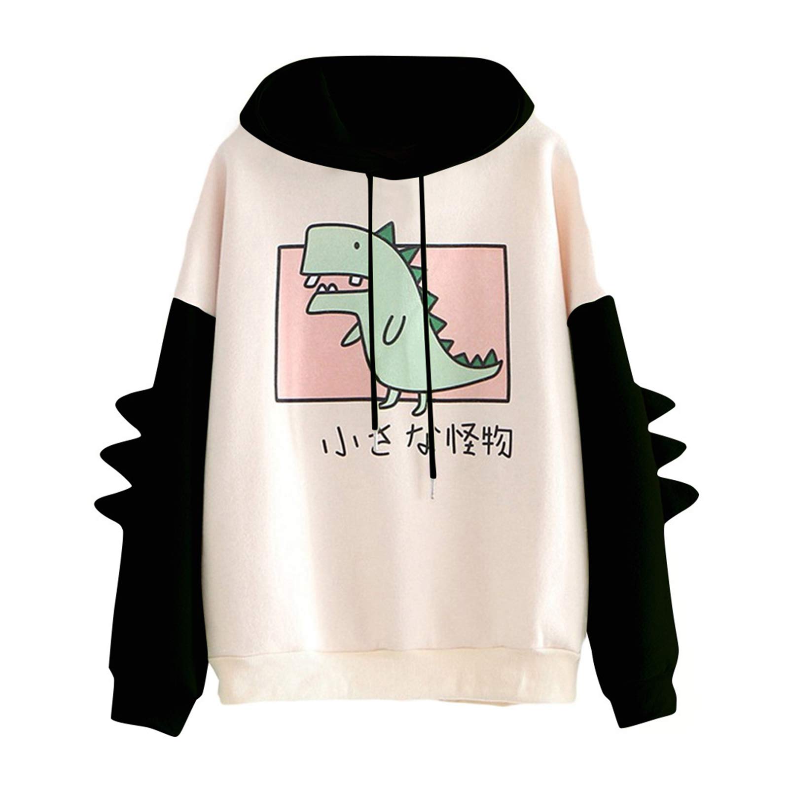 Girls'Cute Dinosaur Print Japanese Hoodie Kawaii Japanese Alphabet  Long-Sleeved Pullover Black : Amazon.co.uk: Fashion