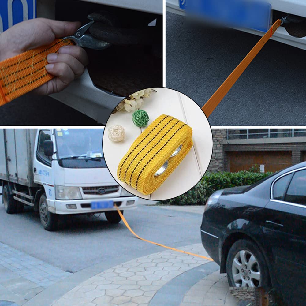 NEIKO 51005A Cinghia Di Traino Resistente 5 Cm X 6 M Con Ganci Forgiati - Capacità 4,5 Kg Per Auto, Camper, ATV (Gialla, 2 Pezzi) - 2