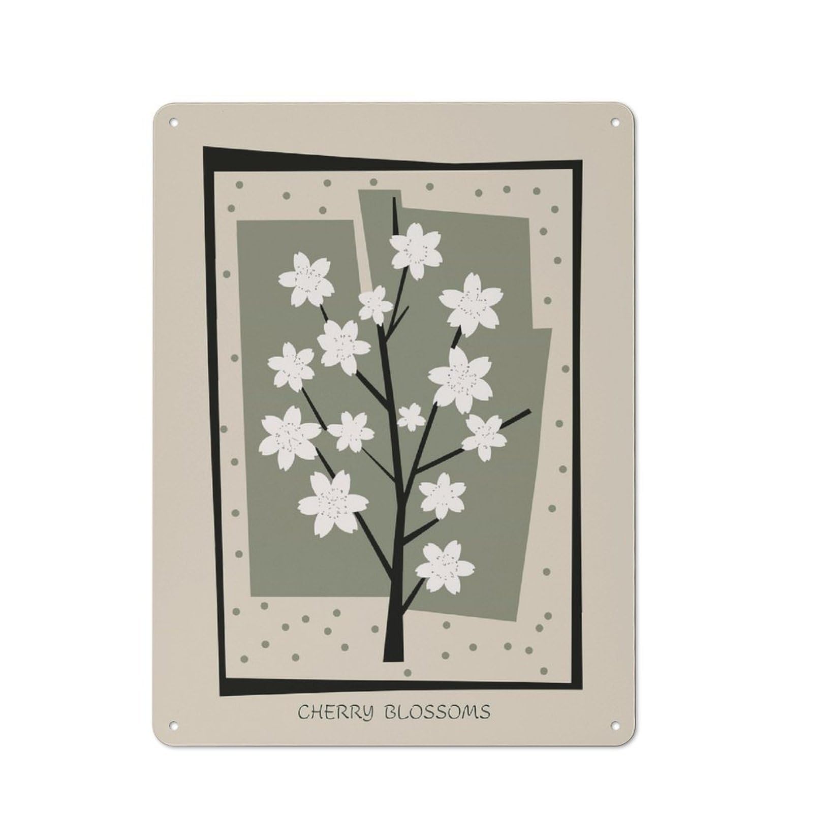 Junmoney Style-21 Cherry Blossom Mid Century Tin Wall Plaque 40X30cm, Rustic Cottage Wall Art For Dining Room, Cafe, Entryway Or Family Room