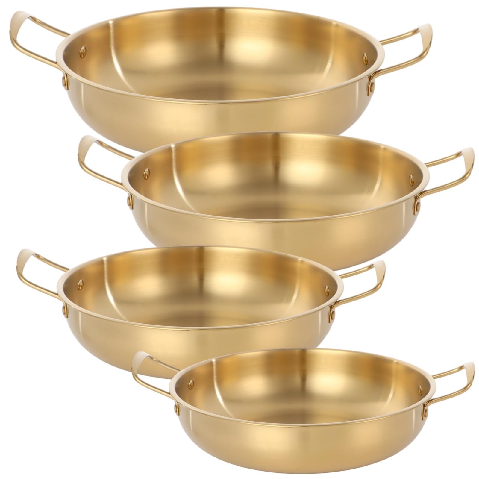 Koreanisches Ramen-Topf-Set, 4 Stück, goldene Edelstahltöpfe, stapelbar, 18 - 25,9 cm, für Suppe, Nudeln und Nudeln