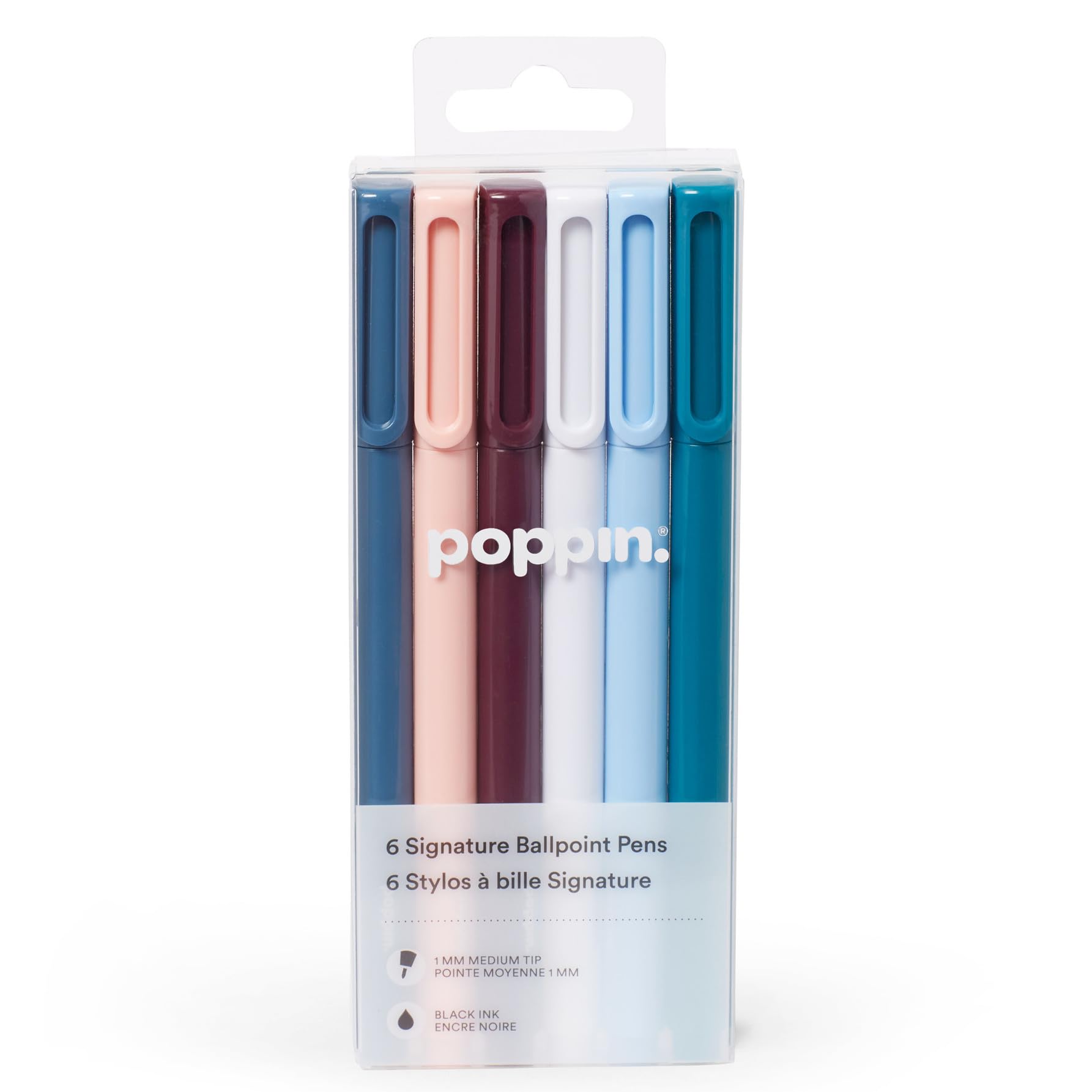 Poppin Signature Ballpoint Pens, Professional Office Pens, Medium Point 1mm, Set of 6 (Assorted Contemporary with Black Ink)