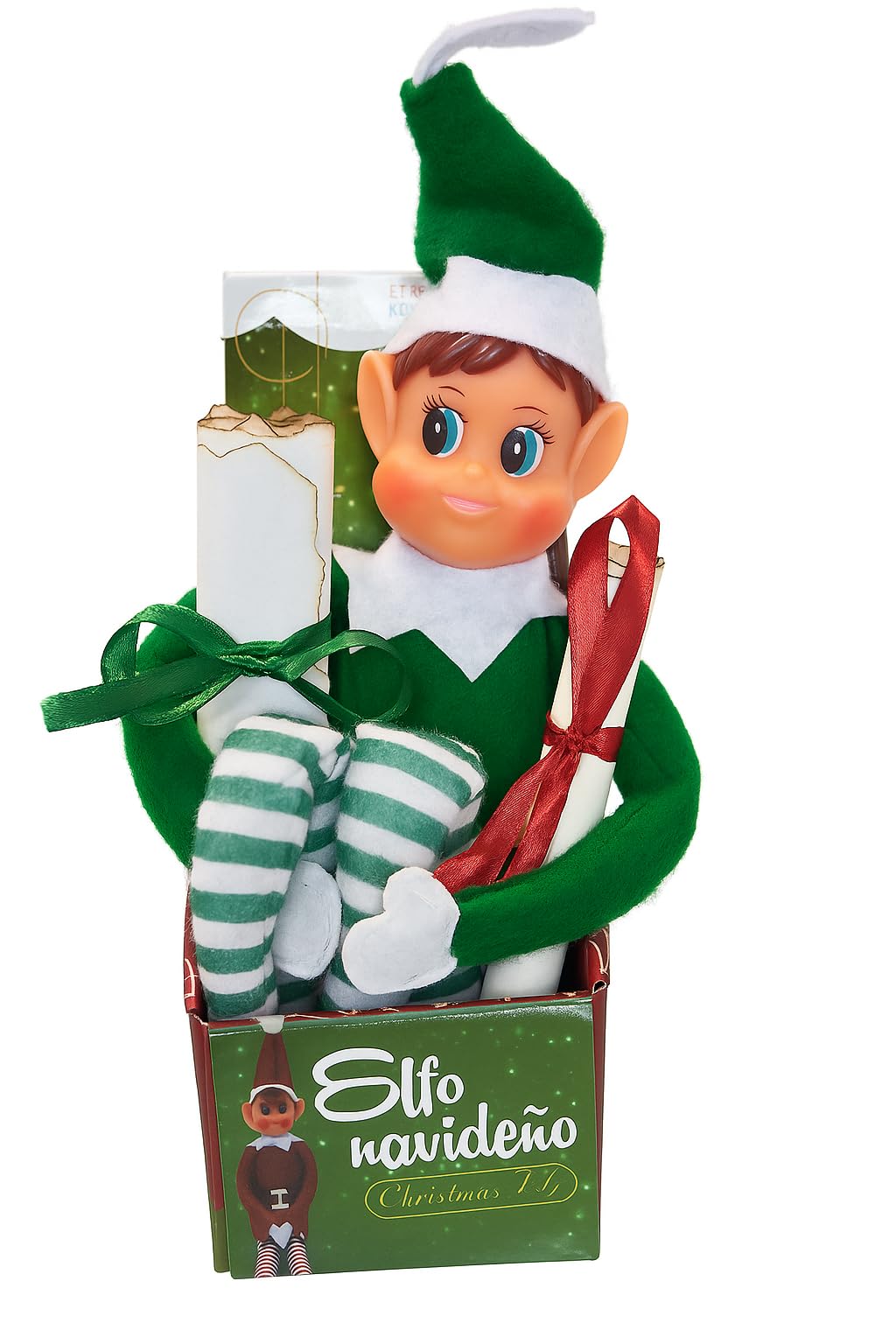 LEIGHT Elfo In Vinile Morbido Con Cappello E Targhetta, Il Più Piccolo Elfo Pieghevole Al Mondo 40 Cm Sullo Scaffale Accessorio Natalizio Per Bambini E Bambine (Thommy Verde)