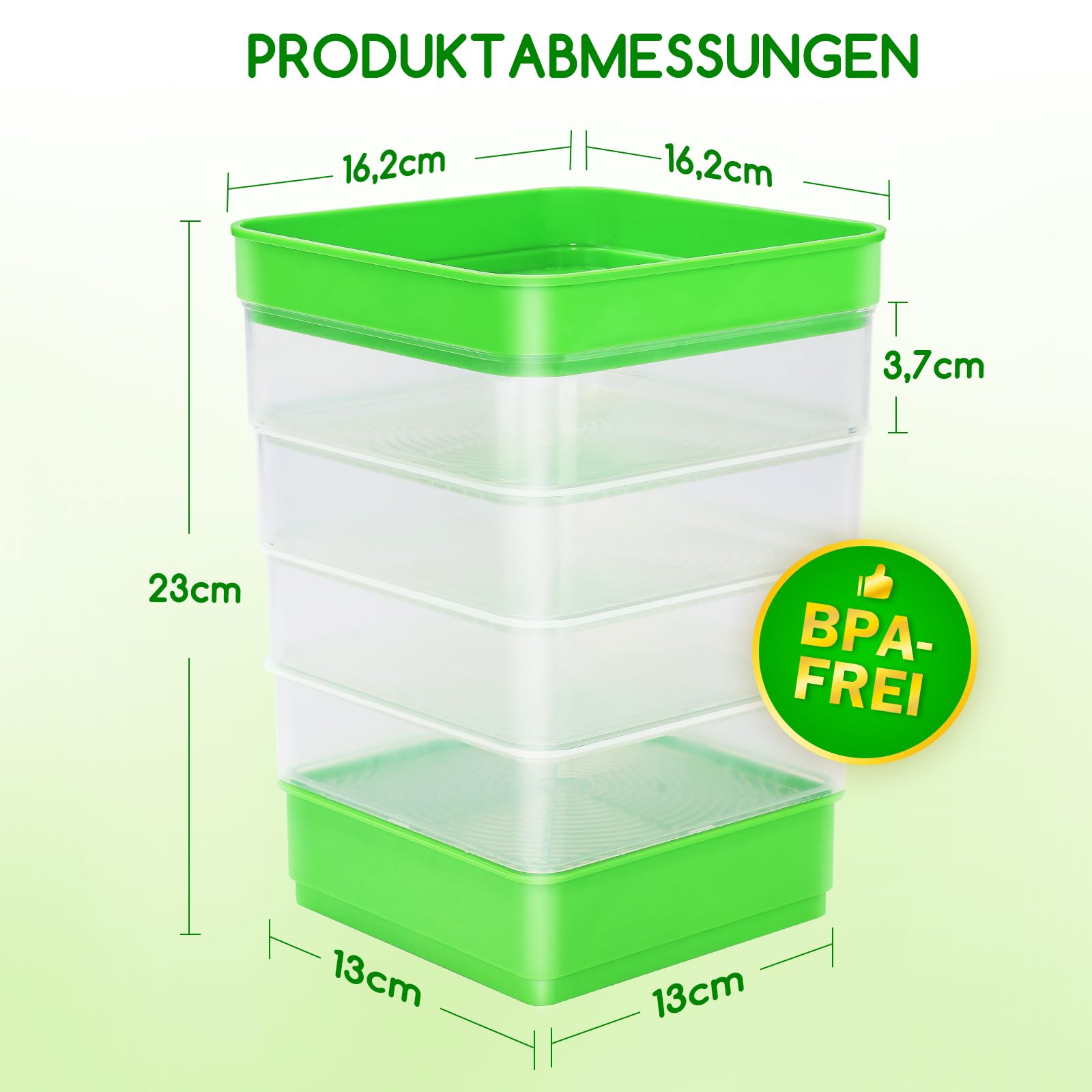 Boîte de germination à 4 étages avec couvercle et bac de récupération | Sprossen Germinateur empilable pour microgreens, pousses de haricots, alfalfa, cresse, herbe de blé, brocoli et haricots Mung