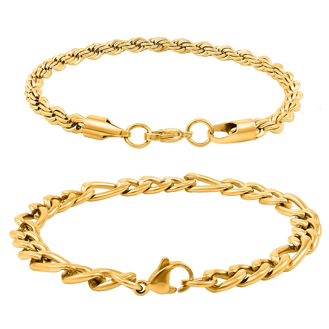 Nakabh Combo of Chain Stainless Steel Wrist Bracelet for Men Boys Unisex (NAK-2220208)(Gold + Gold) (B0C9YBTRF8) Amazon Price History, Amazon Price Tracker