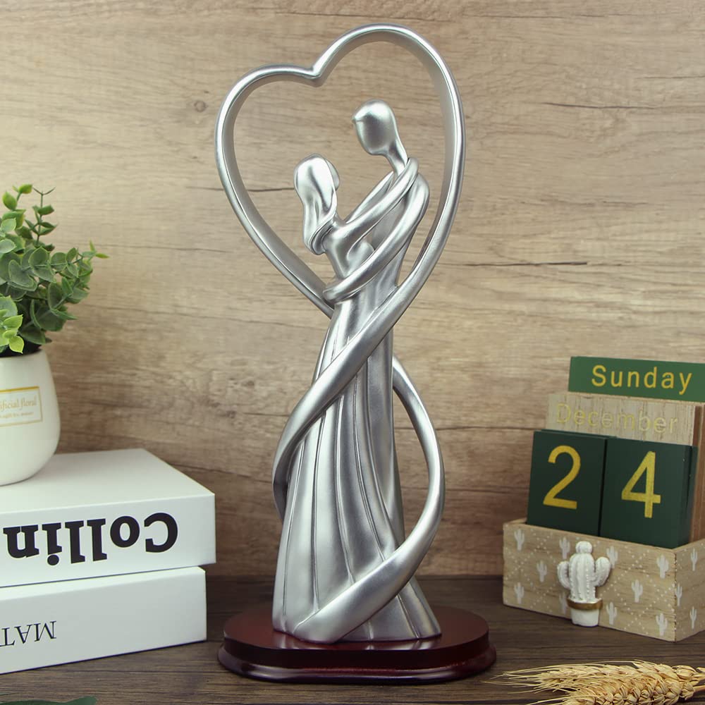 Norrclp Statua di coppia decorativa moderna, decorazione per San Valentino, scultura di coppia per soggiorno, hotel, appartamento, ottima scelta regalo di nozze (argento)