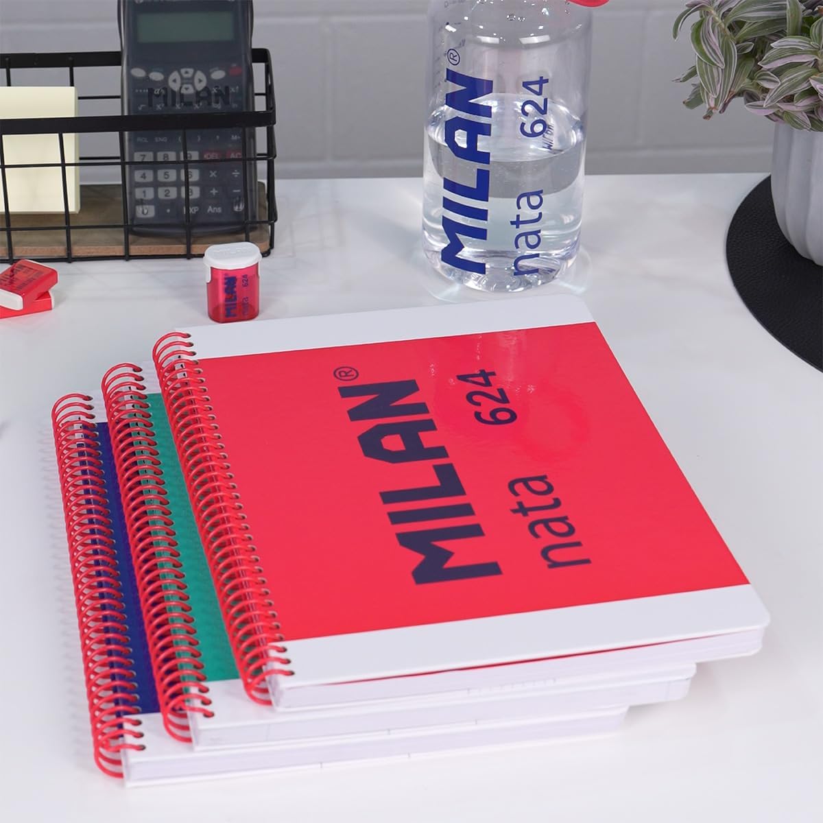 Milan® Nata® A4 Spiral Bound Hardback Notebook Squared 80 Sheets Pink