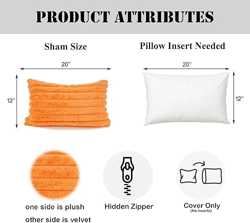 Miniatura 4 de YOUR SMILE Juego de 2 fundas de almohada decorativas de terciopelo suave y acogedora a rayas, piel sintética de conejo, decoración neutra moderna