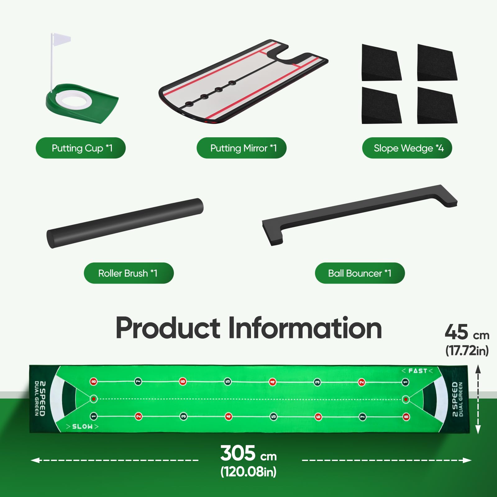 Tapis de golf professionnel vert de qualité supérieure avec miroir de putting, aide à l'entraînement de golf portable pour la maison, le bureau, le jardin, le golf, cadeau pour homme golfeurs