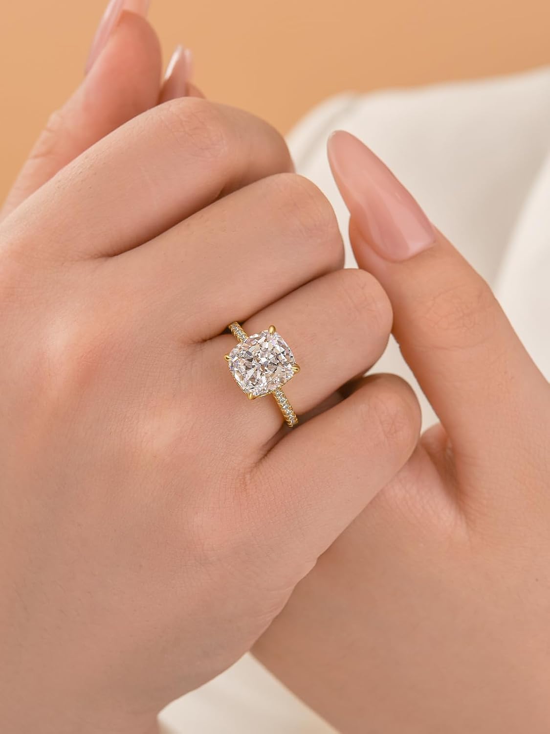 4CT Cushion Cut Promise Ring for Women, White/Yellow Stone 5A Grade Cubic Zirconia S925 Silver Yellow/White/Rose Golden Engagement Ring - Image 4