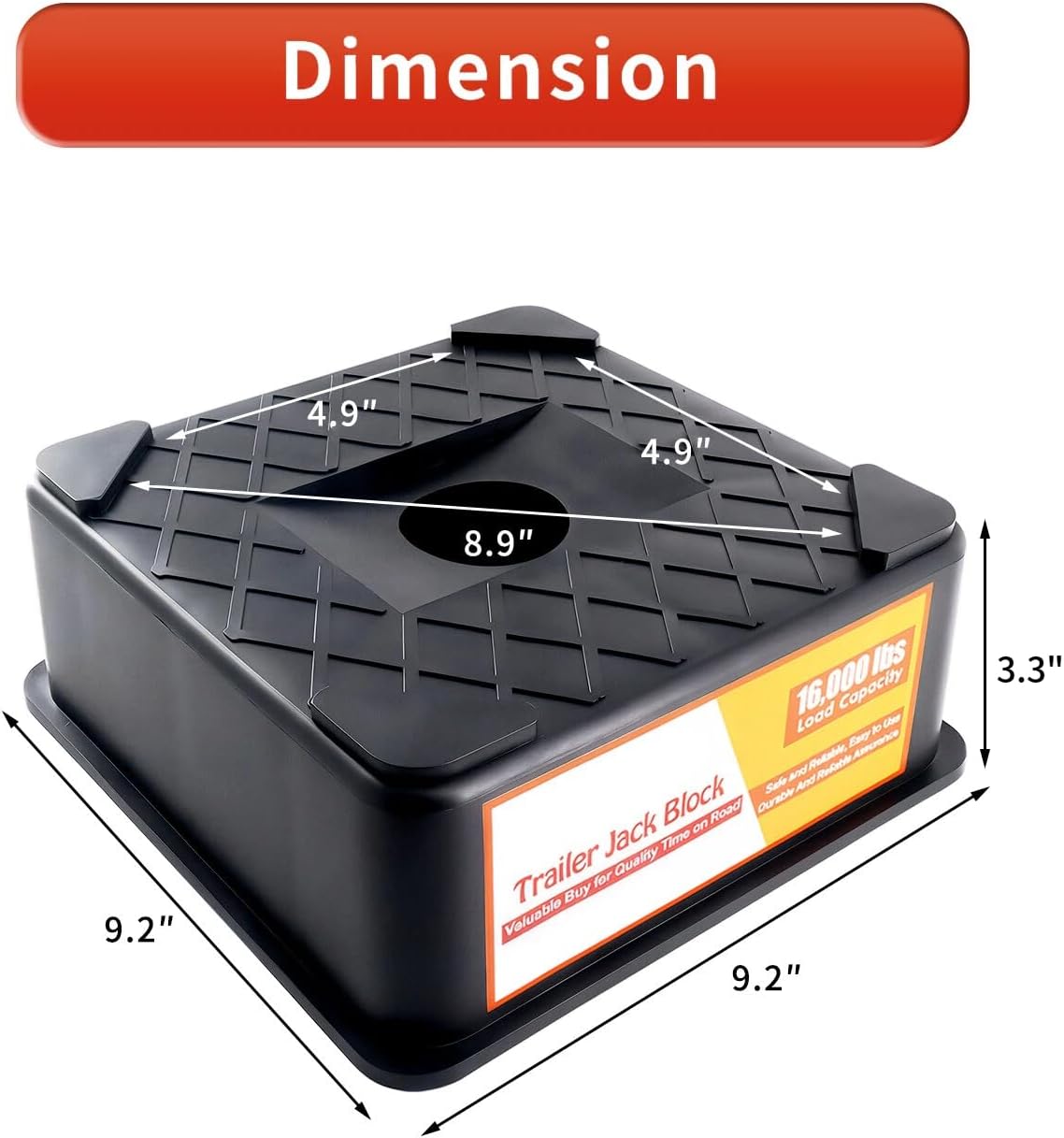 3.3’’H Trailer Jack Block, 16000 Lbs RV Camper Leveling Block for Tongue Jack, Post, Foot, 5th Wheels, Round Square or Scissor Stabilizer (3.3''Height 1Pack)