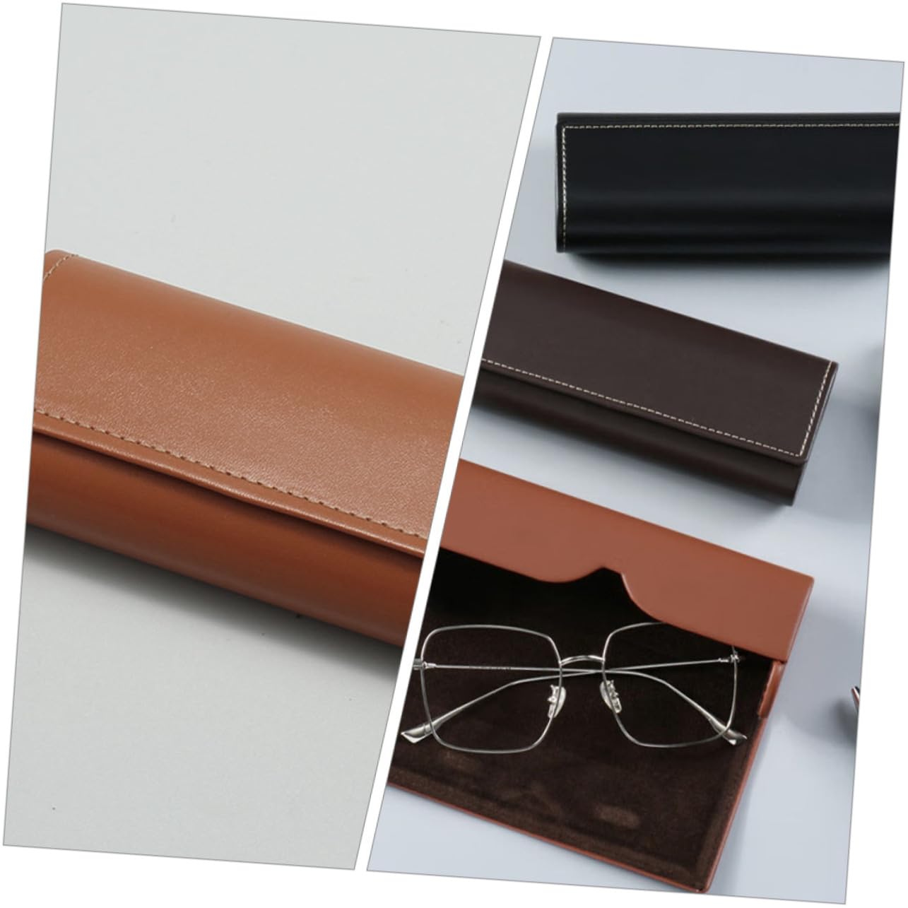 FOMIYES Portable Leather Eyeglasses Case for Men Women Unisex Hard Shell Glasses Holder Lightweight Eyeglass Storage Pouch Chestnut Color for Travel and Outdoor Use