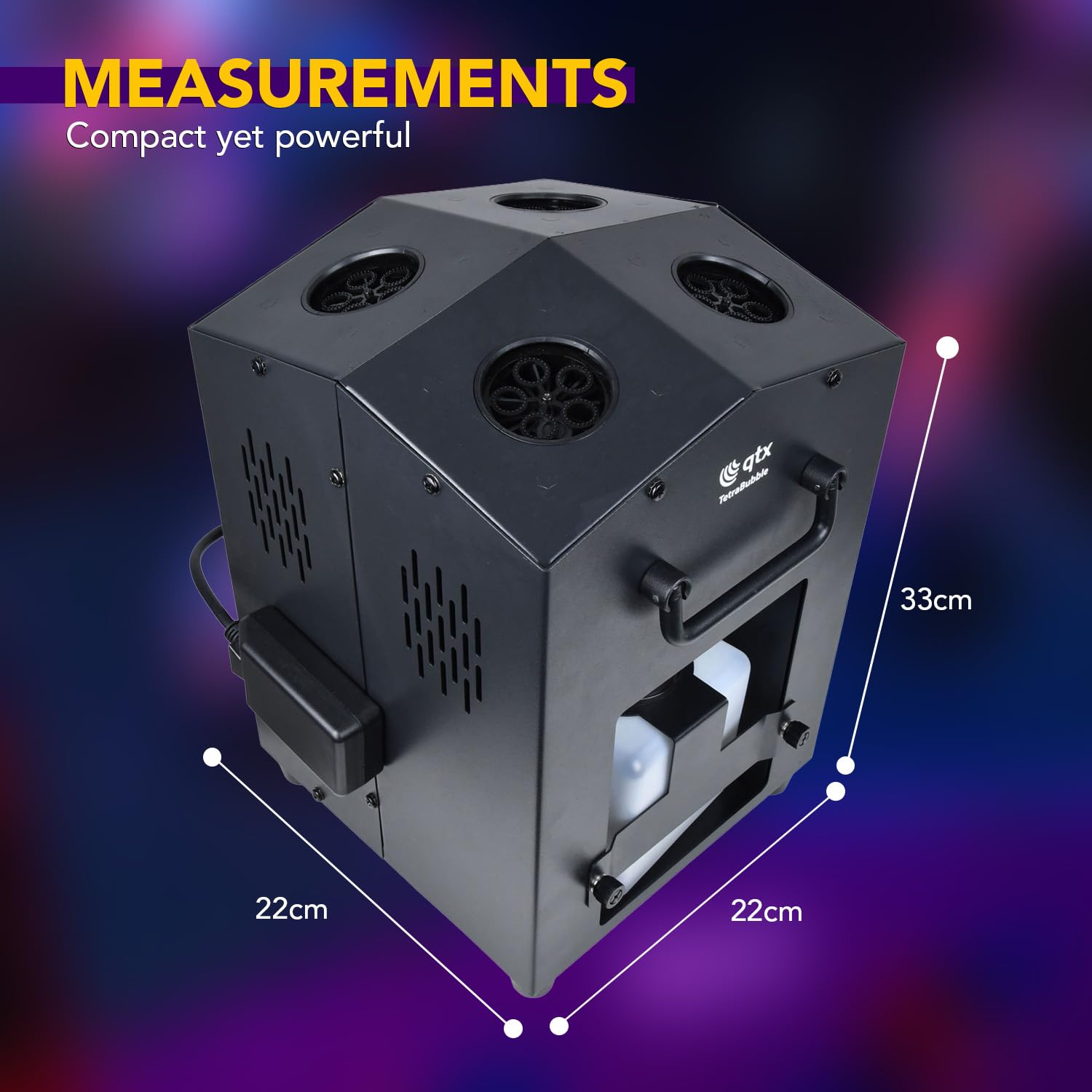 QTX Tetra Seifenblasenmaschine | Professioneller Hochleistungs-4-Rad-Bubble-Maker mit kabelloser Fernbedienung und 1,2 l Tank | Tragbarer Seifenblasengenerator für Partys, Hochzeiten, Veranstaltungen