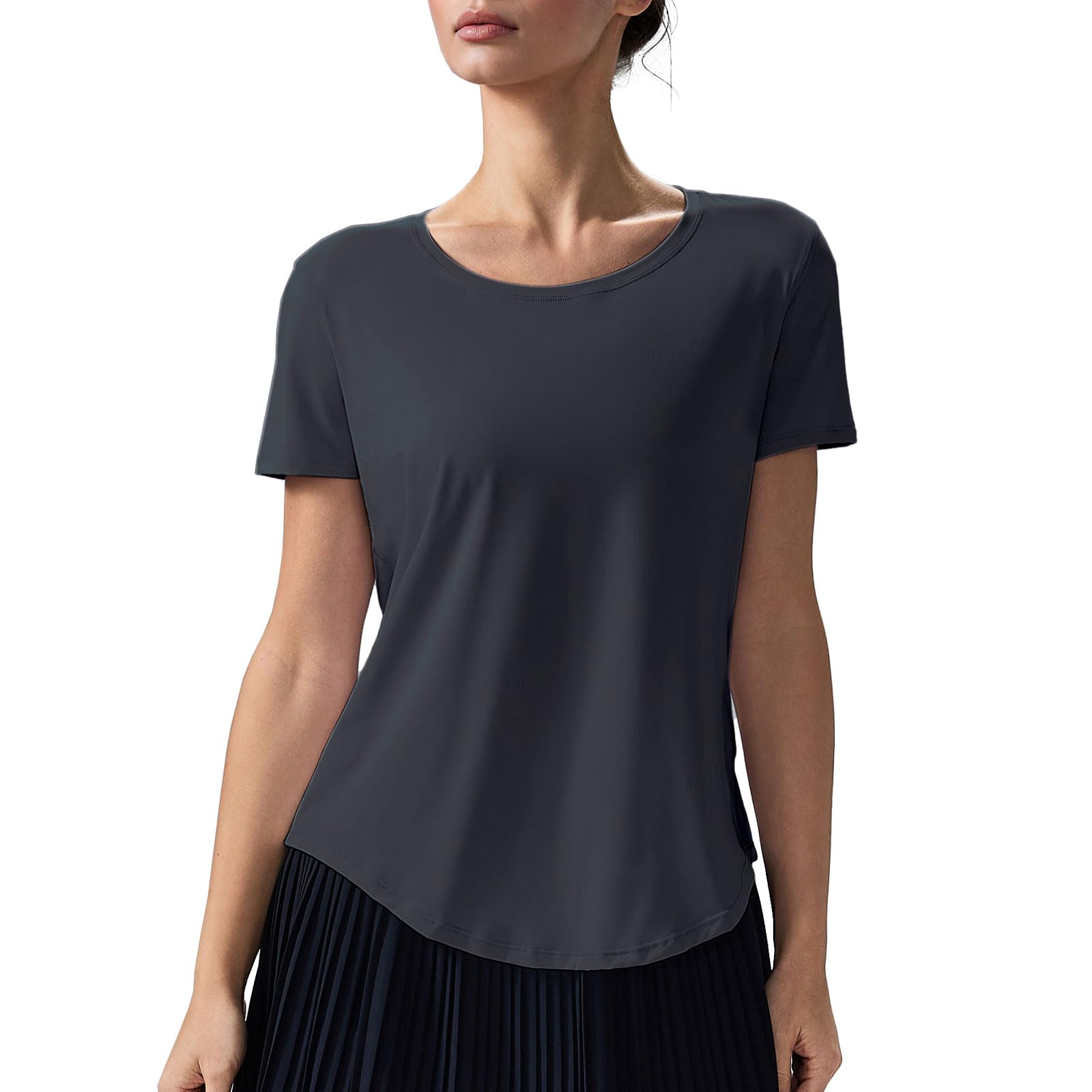 altiland Curved-Hem Workout T Shirt for Woman, Ultra-Soft Quick Dry Athletic Tee Yoga Running Short Sleeve Tops Relaxed-Fit