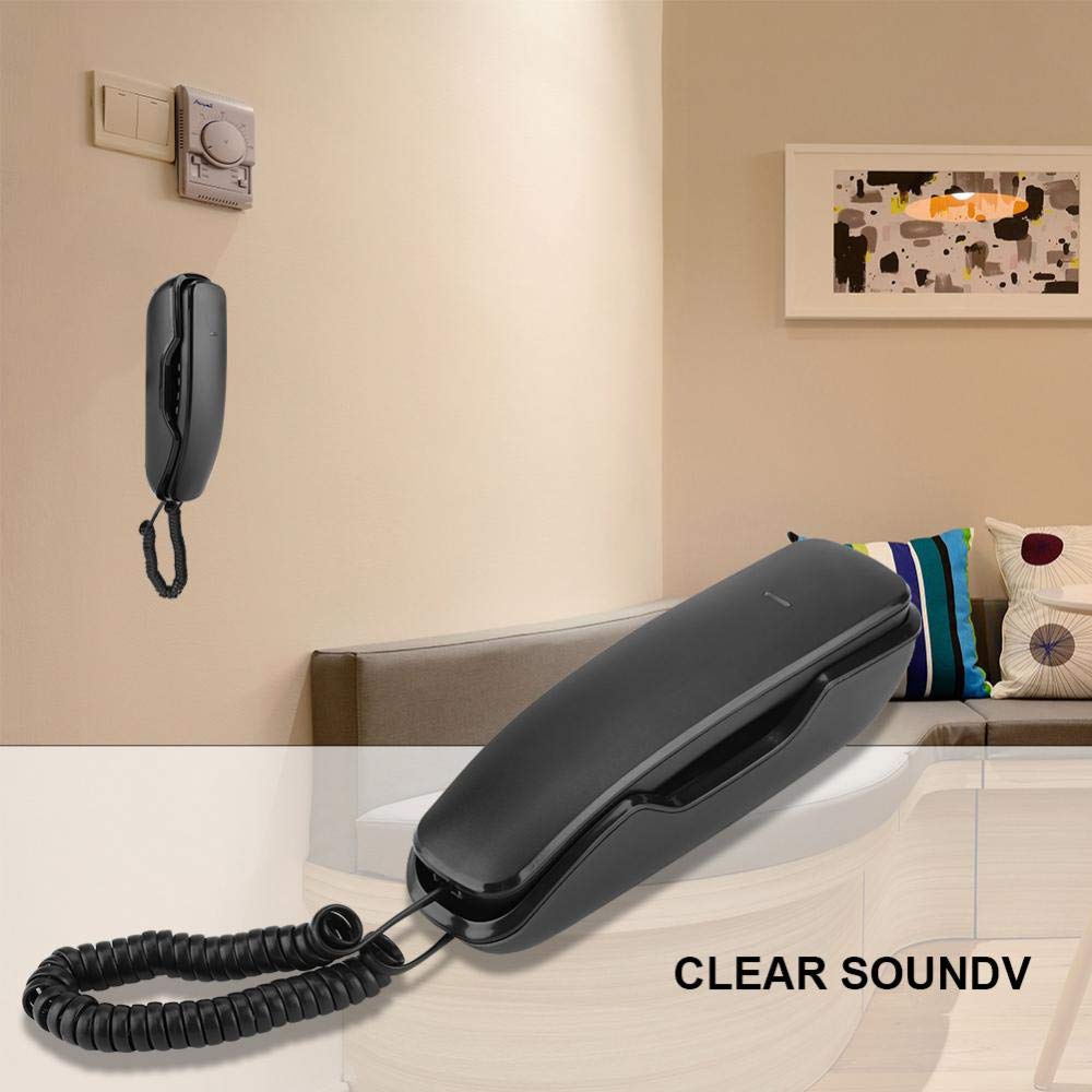 VBESTLIFE Noise Canceling Wandtelefon,Letzte Wahlwiederholung Anti-Interferenz Wandmontiertes Telefon für Büro,Haus, Hotel usw.(Schwarz)