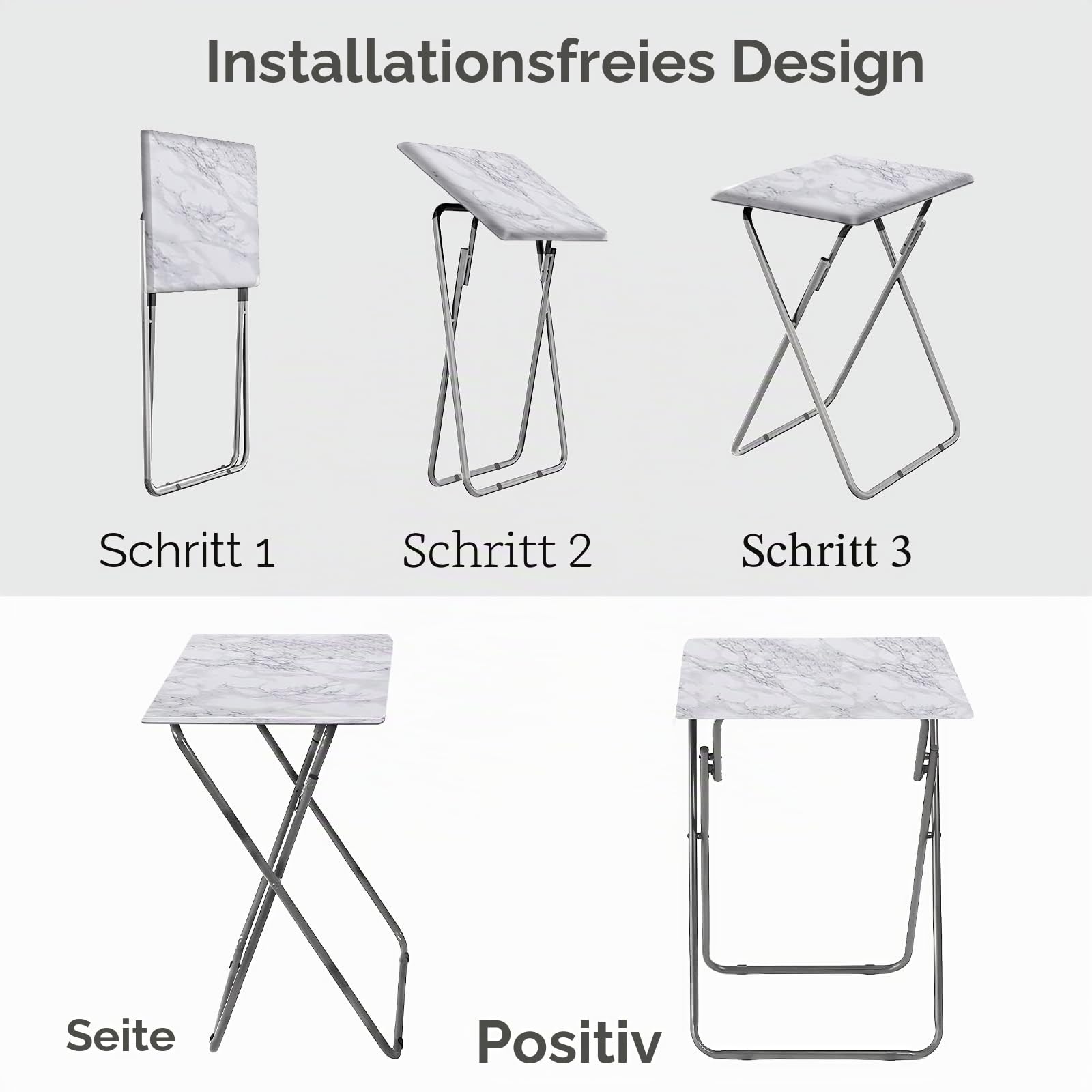 Beistelltisch Klappbar, Balkontisch Klappbar, Klapptisch Klein Balkon, Foldable Table, Kleiner Beistelltisch Outdoor, Für Wohnzimmer Esszimmer Terrasse Garten, Rechteckig, Weißer Marmor, 37x47x66cm