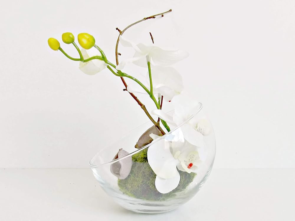Orchids arrangement glass bowl artificial flowers table arrangement floral arrangement silk