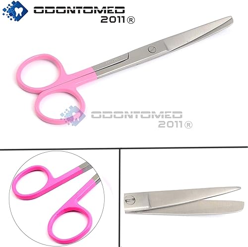 Miniatura 6 de OdontoMed2011® Lote de 8 tijeras de funcionamiento, afiladas/romas, curvas, mango recubierto de color mixto de 5.5 pulgadas