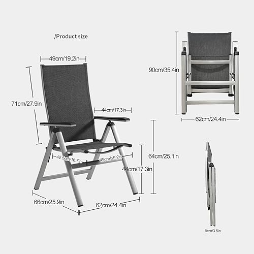 Miniatura 3 de Folding Chairs with Headrest, 7 Levels Adjustable, Aluminium Frame, Portable Cozy Recliner, Arm Chair for Garden, Terrace, Swimming Pool