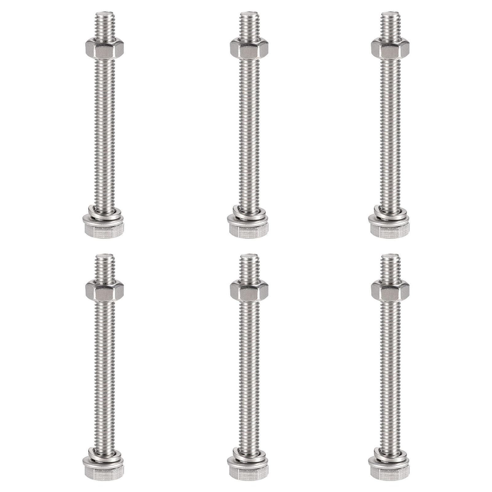 TOP-VIGOR 6Pcs M6 x 65mm Hex Head Screws Bolts, Nuts, Flat & Lock Washers Kits