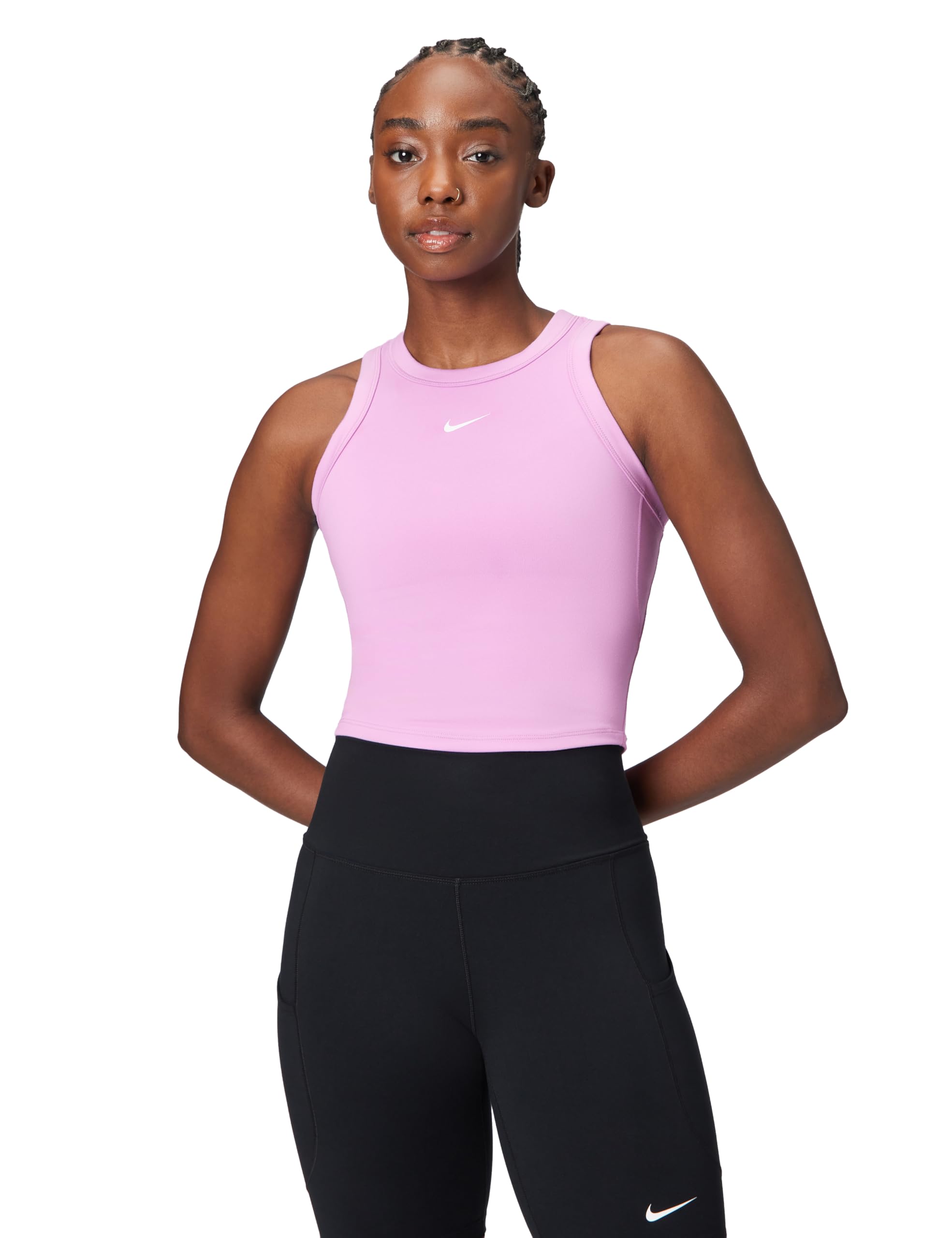 Nike Women's One Fitted Dri-Fit Crop Tank, Light Magenta/White, Medium