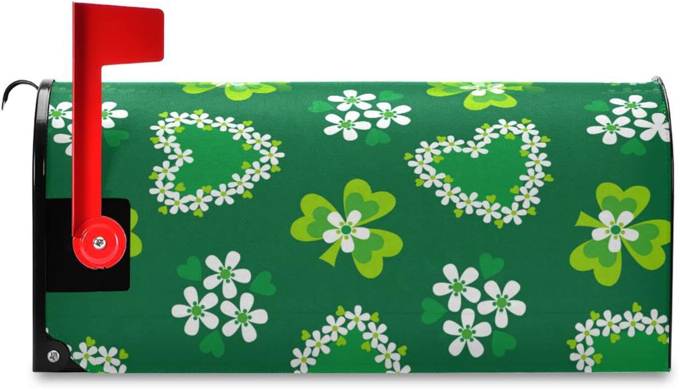 WIHVE Mailbox Covers Magnetic St Patrick's Day Shamrock Flower Mailbox Wraps Standard 21 x 18 Inch