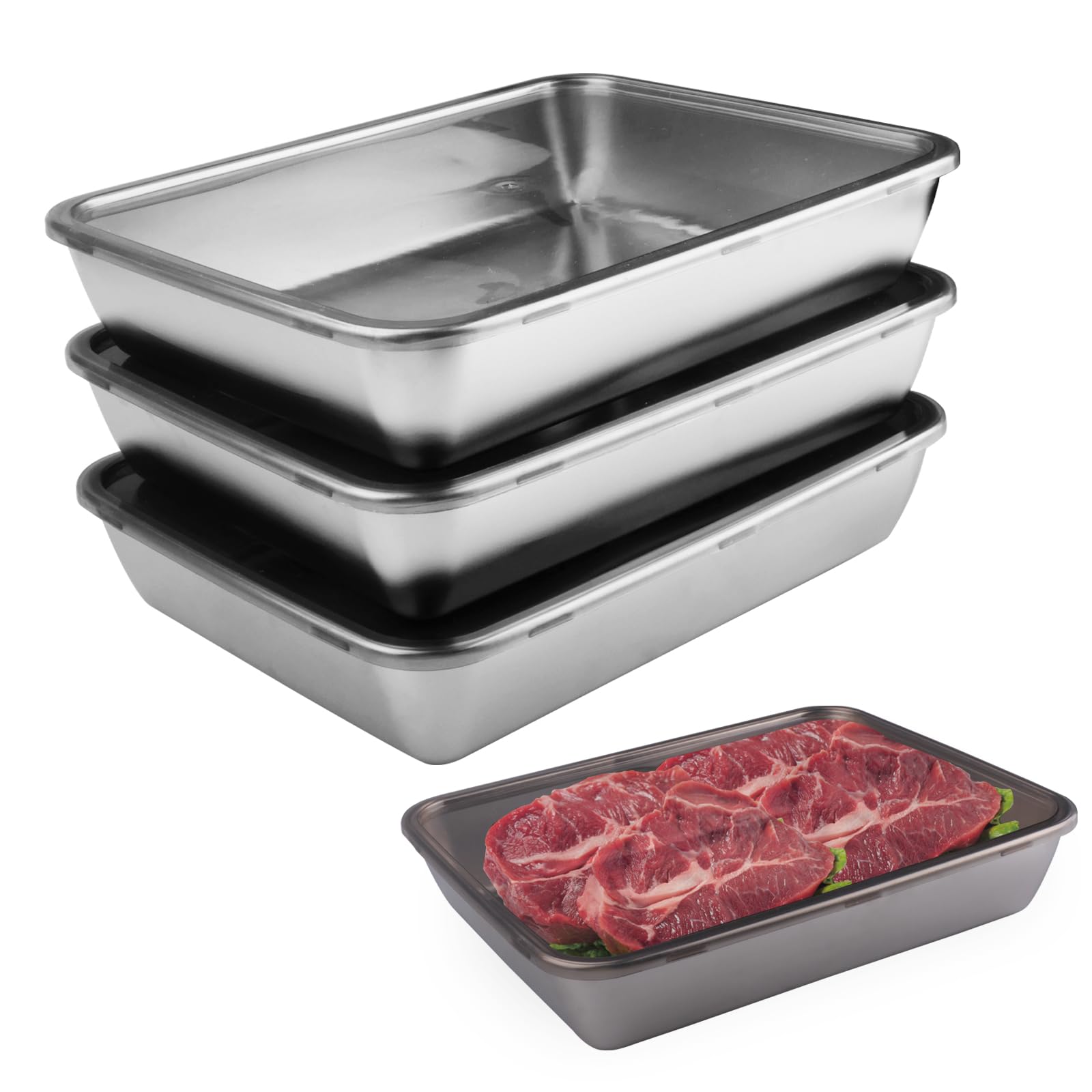 WakiHong 4 PCS Refrigerator Airtight Storage Containers Stainless Steel Food Containers Sealing Food Boxes,for Restaurant Kitchen Freezer Buffet(2000ML)