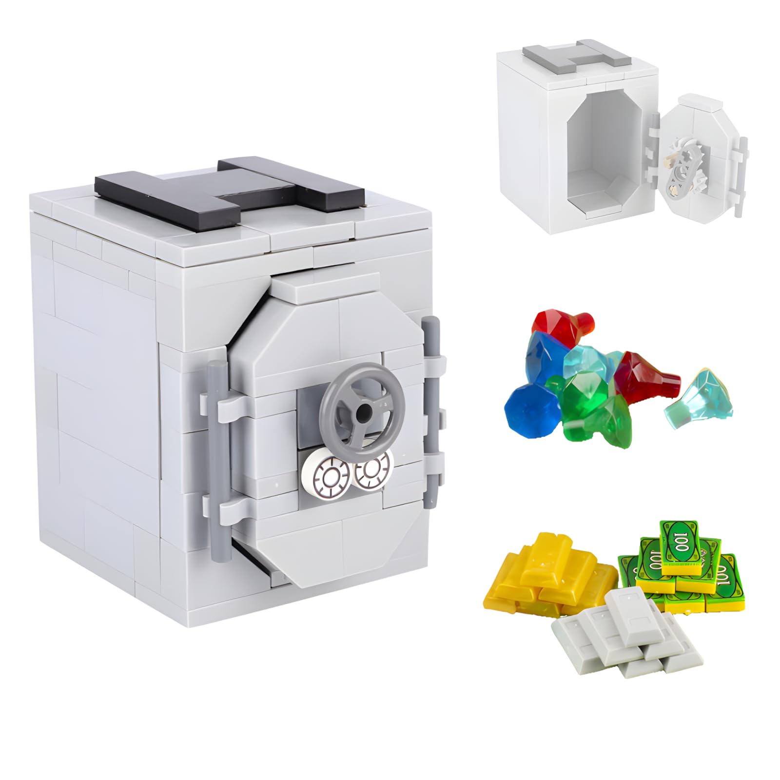 Safe Locker Building Blocks Set, Heavy Soild Layer Safe Store Rare Treasure Accessories Money, Compatible with Lego City Bank Series, Gems Diamonds,