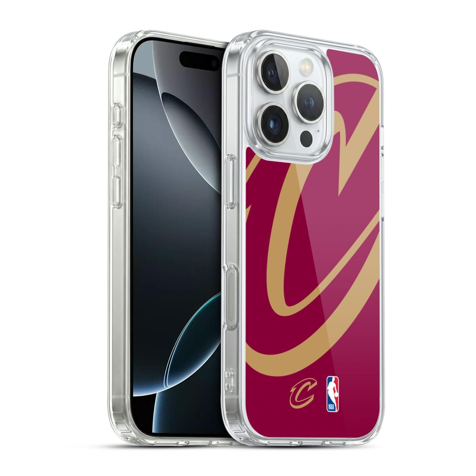 Head Case Designs sous Licence Officielle NBA Surdimensionné Cleveland Cavaliers Logo Coque en Gel [Protection de Qualité Militaire] Compatible avec Apple iPhone 16 Pro Et Compatible avec MagSafe