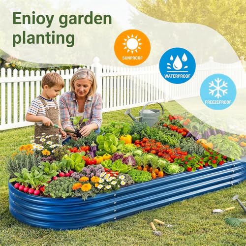 Image of Land Guard 2 Pcs 6ft Metal Raised Garden Bed, 6 x 3 x 1 Galvanized Planter Raised Beds for Vegetables, Blue