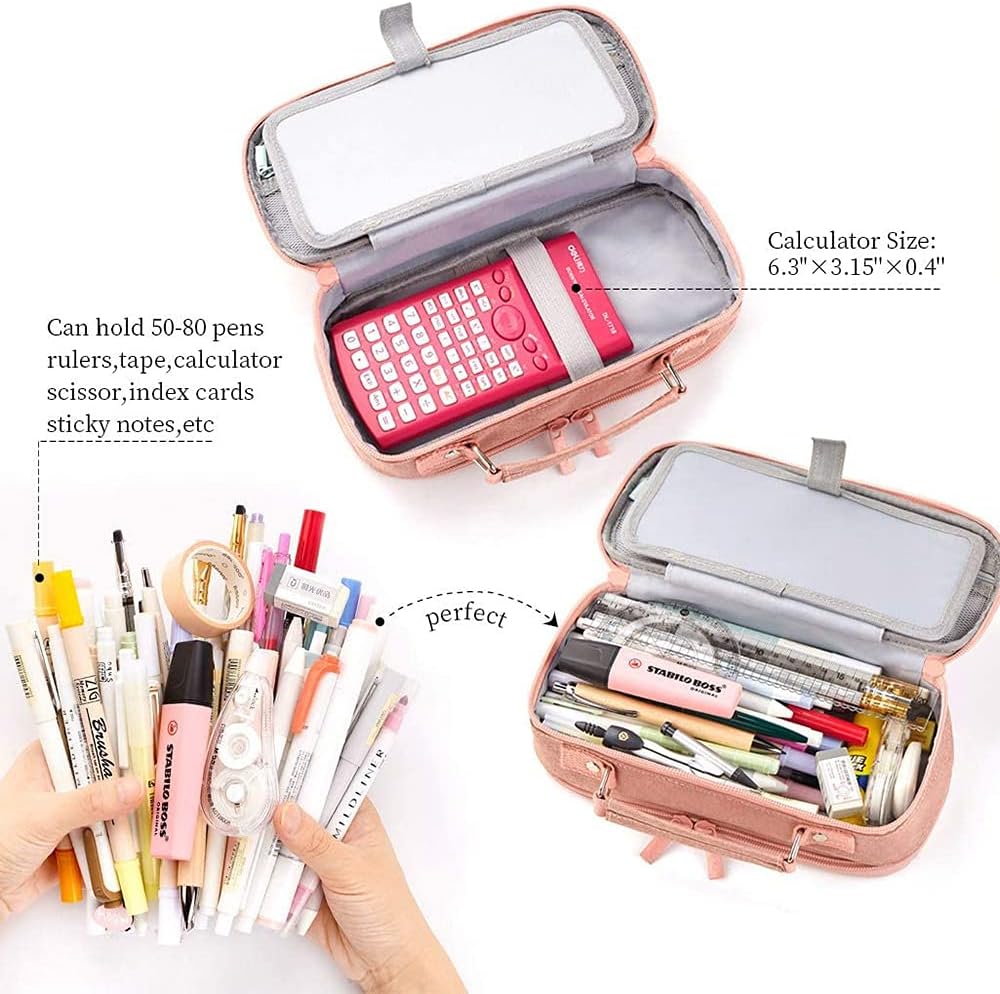Pencil Case Teenagers Large Capacity Pencil Case 2 Compartment Pencil Case Girls Boys Canvas Pencil Case for School Work Cosmetic Storage Bag Pink - Image 4