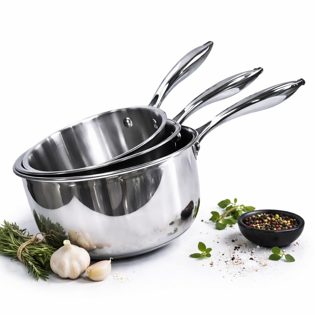 Set de Casseroles en Acier Inoxydable 18/10, Compatible Induction, Cuisson Saine sans revêtement controversé (Set de 3 casseroles 16/18/20cm)