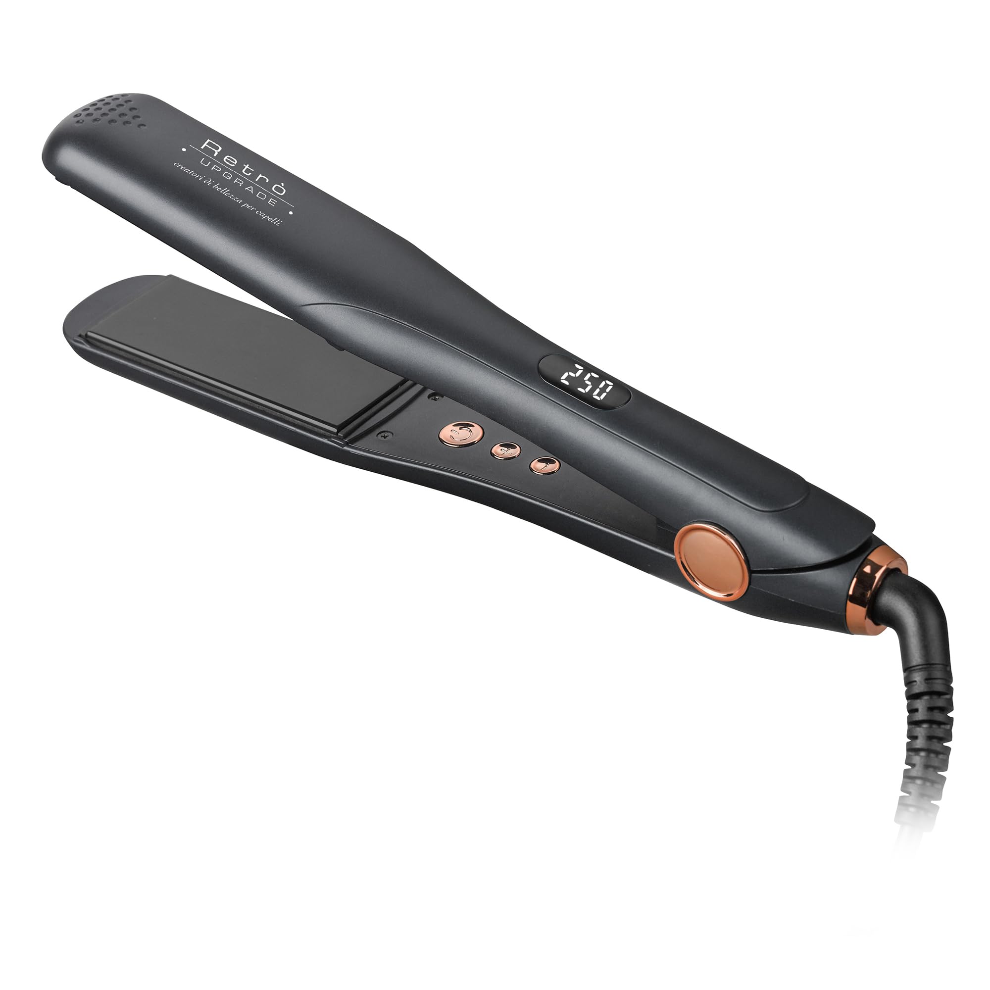 RUP-G61C/A Black | Plancha Digital Profesional Ancha | Color Negro - Plancha de Pelo | Placas de Turmalina con Revestimiento de Aceite de Argán | Temperatura Ajustable | Pantalla LCD