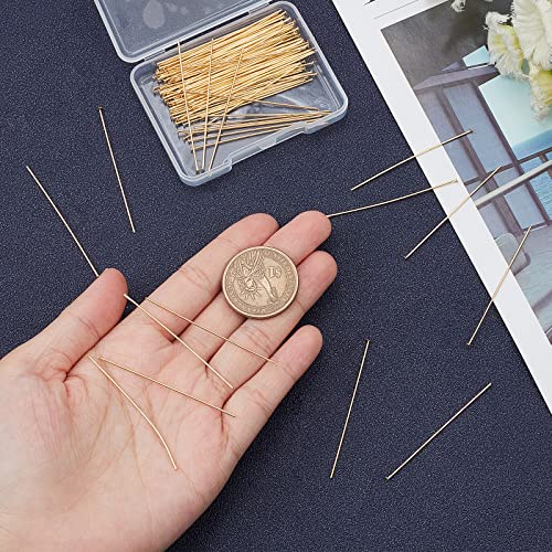 Beebeecraft 100Pcs/Box Flat Head Pins 18K Gold Plated Beading Pins 50mm Jewelry Head Pins for Earring Beading DIY Craft - Image 3