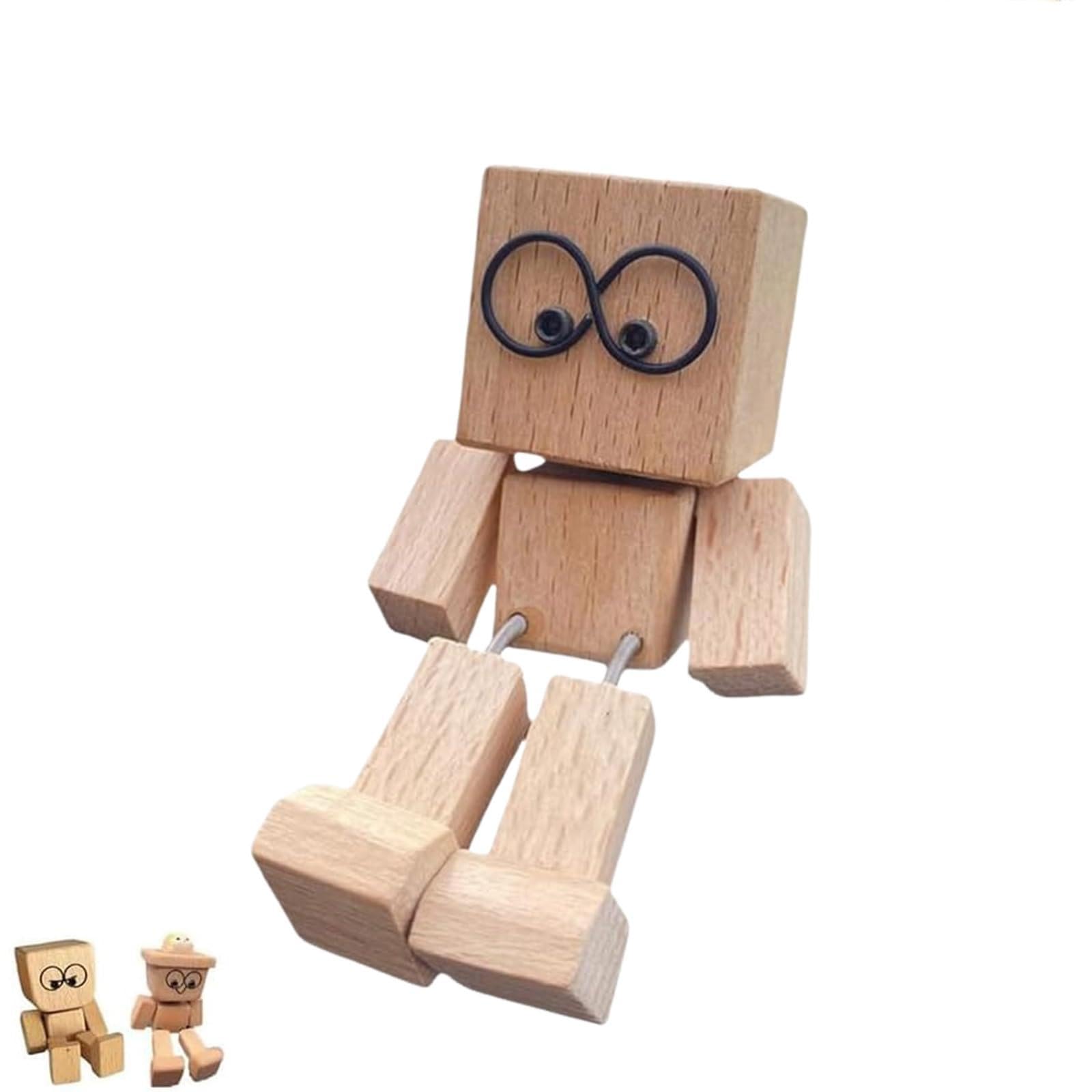 PEAMOO Shaking Wooden Man Figurine, Funny Wood Desktop Decor, Fun car Ornaments, Car Dashboard Decorations, Shaking Feet Woodens Doll, Shaken Wooden Man Figure (B)