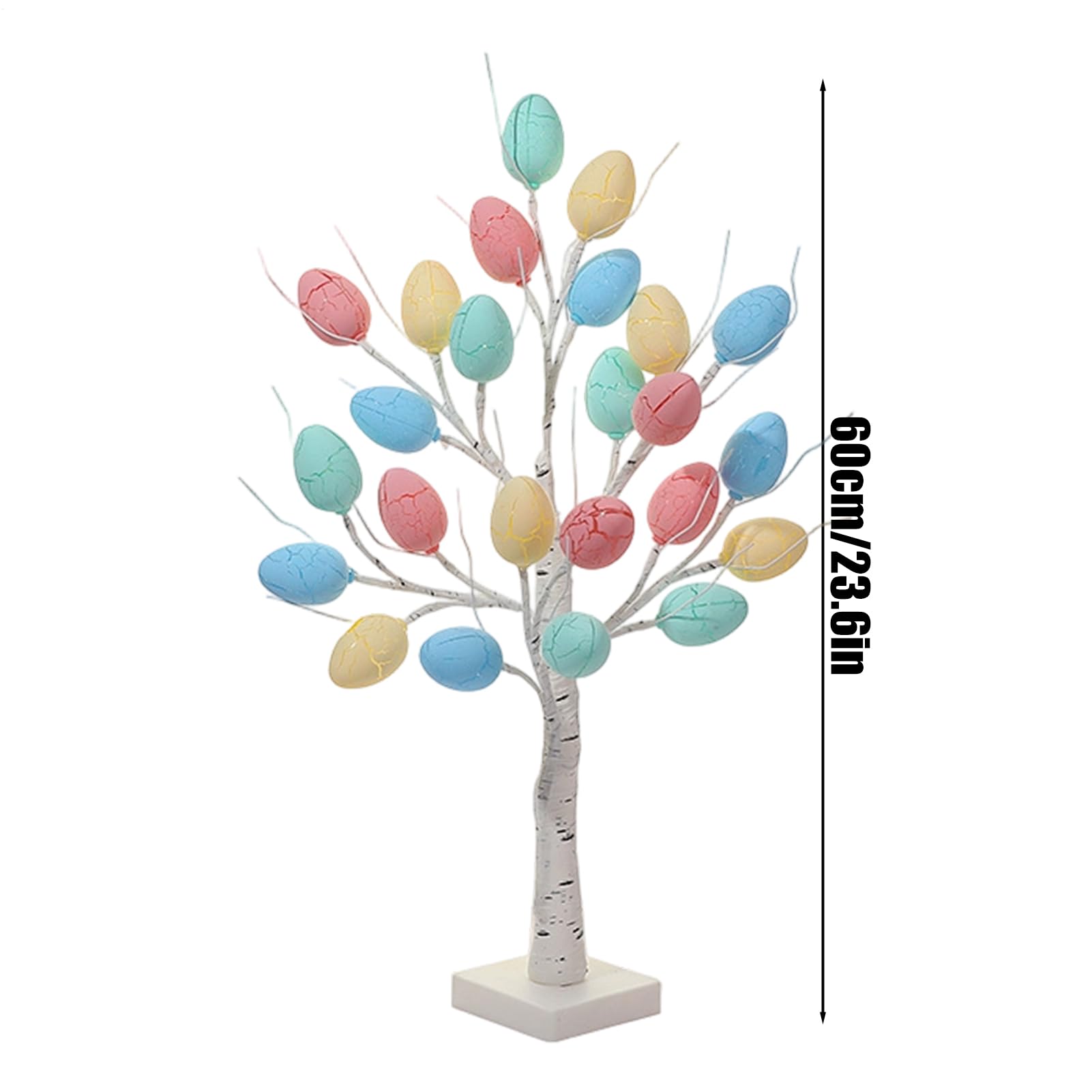 Drzewko Wielkanocne z Jajkami,Dekoracja Z Giętymi Gałązkami LED - 60 Cm Dekoracje Wielkanocne Zasilane Bateriami I Portem USB,Na Biurko Salon Kominek Święta Wiosna Dekoracja