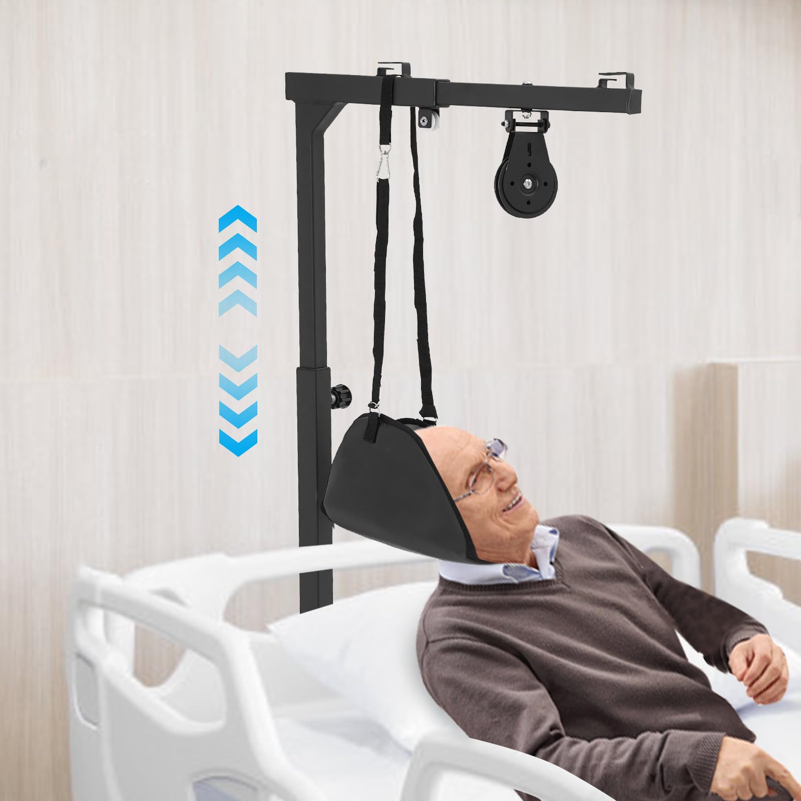 Redresseur de lit avec hauteur réglable 9 niveaux, potence de lit avec poignée triangulaire, aide au redressement, cou cervical, potence de lit autoportante mobile avec étirement de cou